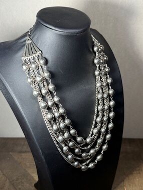 Heavy Multi-Strand Silver Bead Tribal Statement Necklace - Women Jewelry